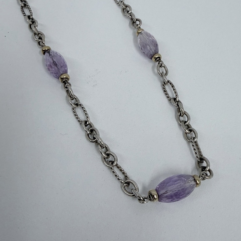 David Yurman Sterling 18K Gold Amethyst Bijoux Figaro Necklace 21 Grams 17" Long - Picture 5 of 10